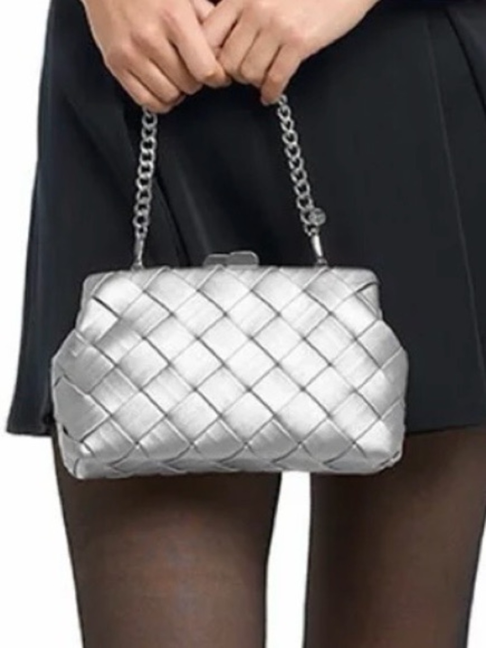 Olga Berg QUINN Silver Woven Leather Clutch